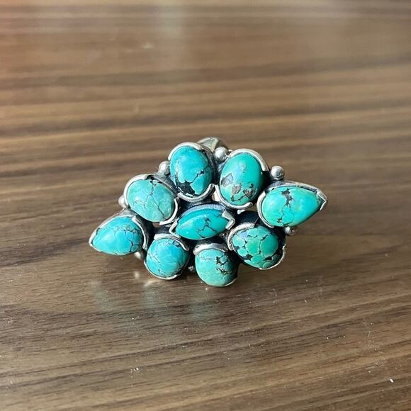 Vintage Huge Blue Multi Stone Turquoise Statement 925 Sterling silver ring BOHO - Picture 10 of 11